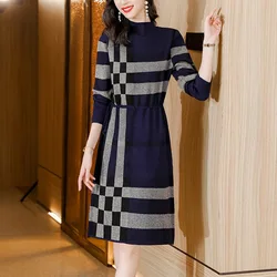 Winter Women's Knitted Dress Vintage Fashion Thick Dress Office Lady Elegant Casual Loose Comfortable Soft Vestidos