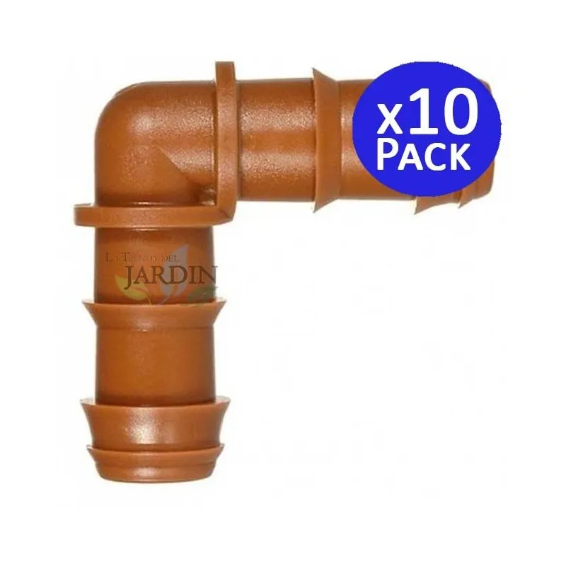 Pack 10 x elbow drip irrigation 16mm Brown