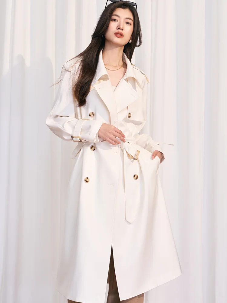 

White Windbreaker Women 2024 New Spring Korean Simple Casual Coat Tencel Cotton Wool Loose Medium Length Windbreaker Coat Female