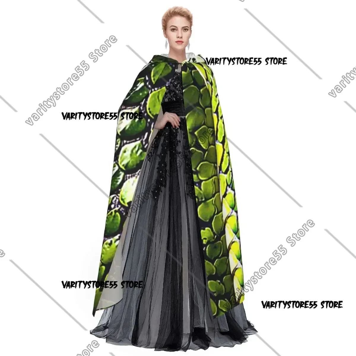 جلد الثعبان الأخضر الأفعى الثعبان الحيوان طباعة فايبر مقنعين عباءة الساحرة القرون الوسطى زي تأثيري هالوين مصاص دماء عباءة