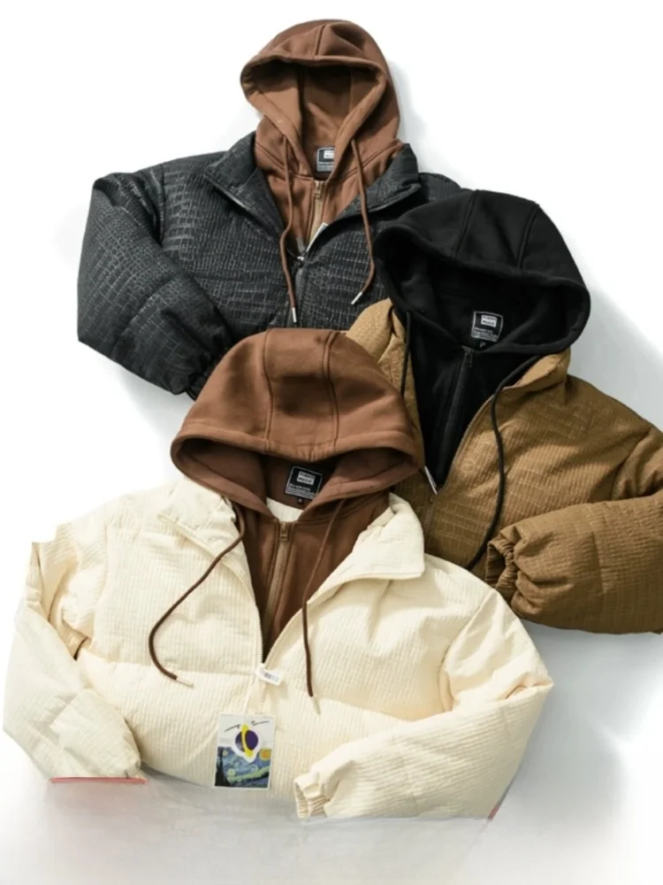 

Американская модная теплая пуховая куртка в стиле High Street, свободного кроя, для пар, зимнее мужское и женское пальто с эффектом двухслойности