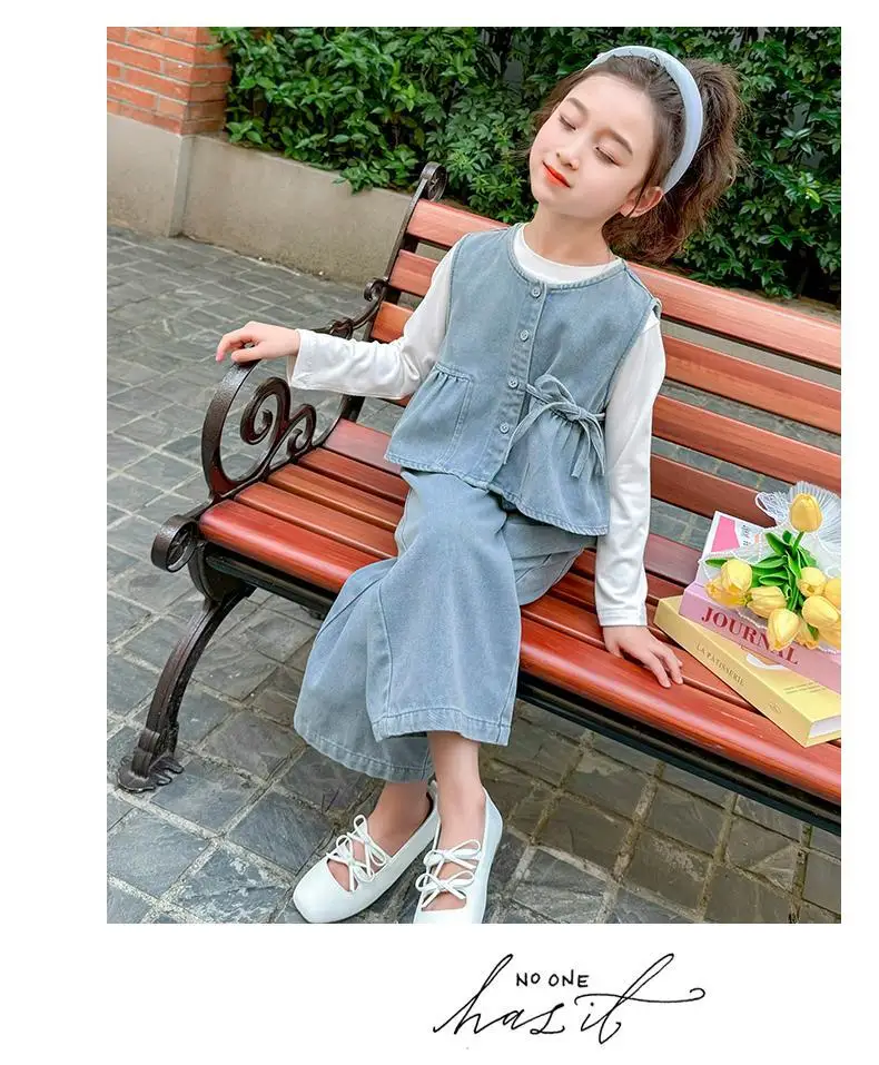 

Baby Kids Spring Autumn Fashion Casual Clothes Children Outfits 2025 Girls Denim 2pcs Clothing Set Vests Jackets+pants Jeans
