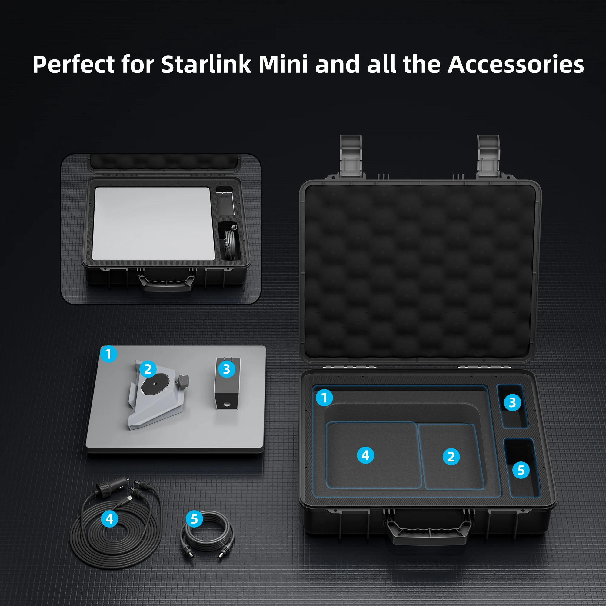 Starlink Mini Case Harte Reisetasche für Mini Starlink mit geformtem Schaumstoff für Mini Dish Netzteil Ethernet-Kabel Rohradapter