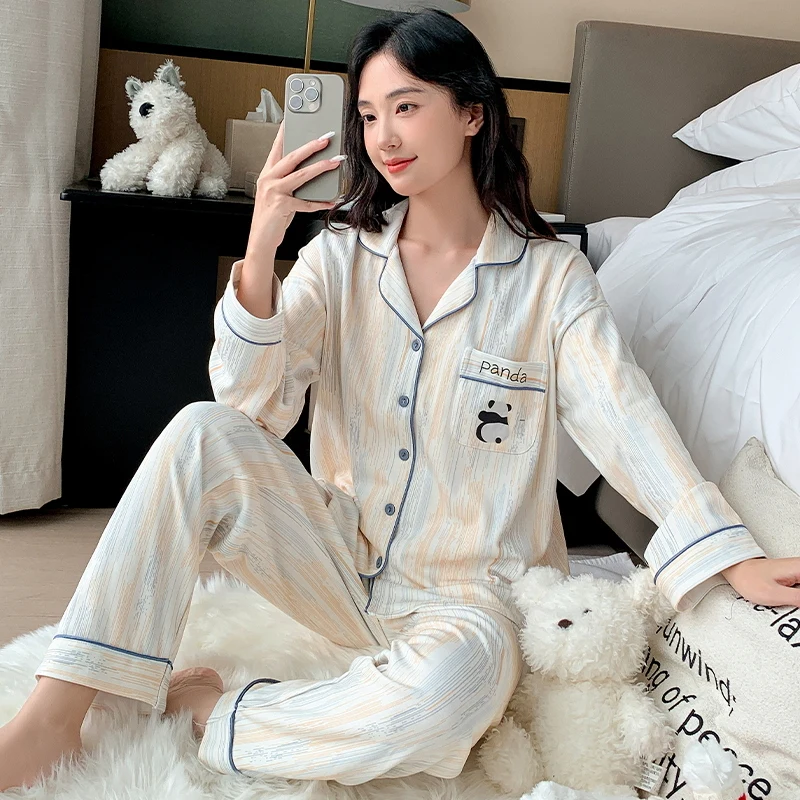 Panda Women Pajamas Cute Sleepwears Autumn Winter Long Sleeves Long Pants Kawaii Pyjamas Cozy Pijamas Soft Pyjama Girl Pijama Pj