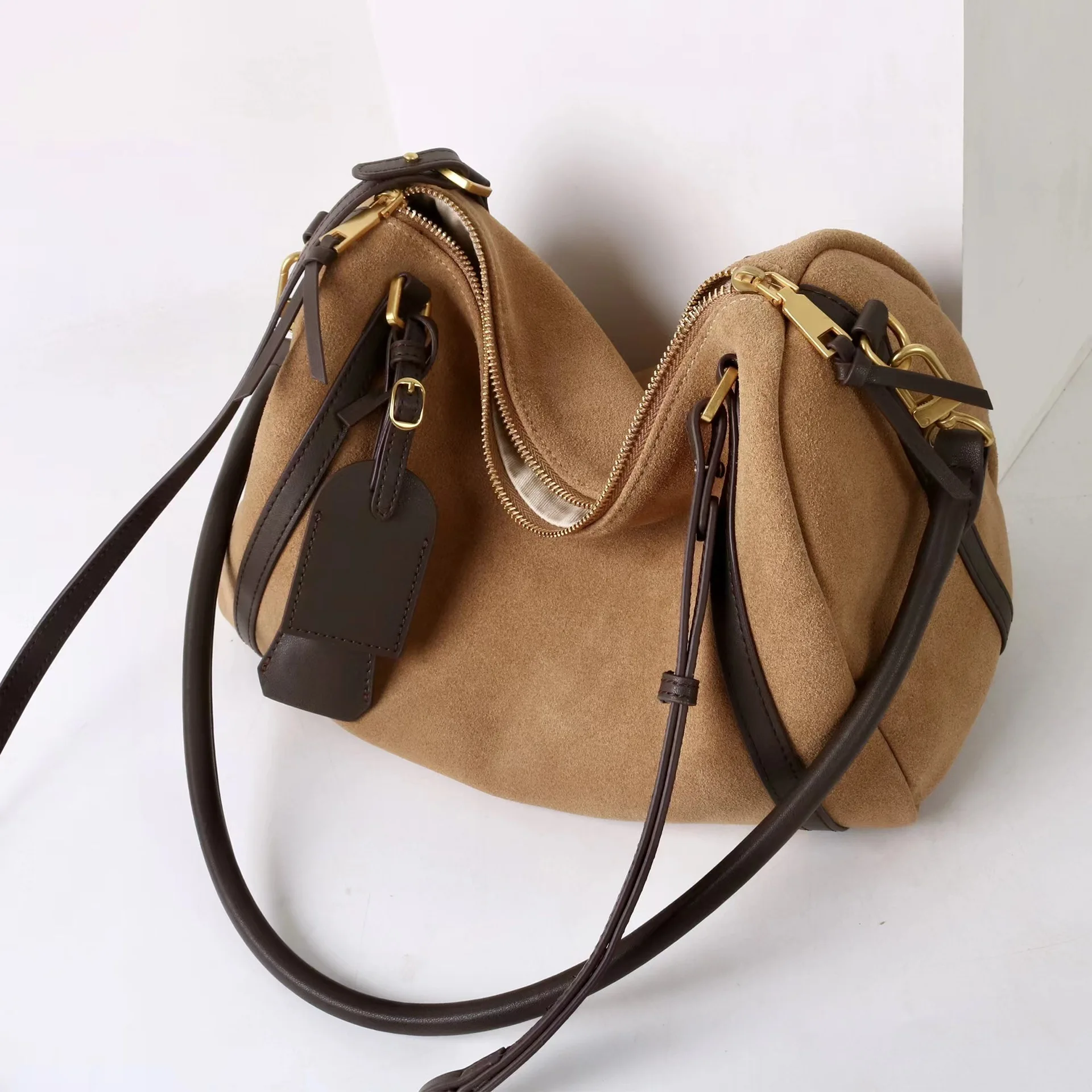 Brushed Leather Boston Bag for Women Large Capacity Shoulder Crossbody Commuter Bag Bowling Bag with Ample Storage