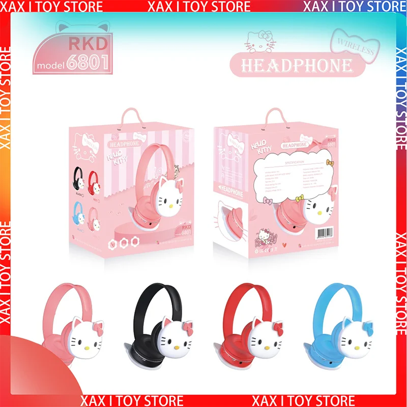 Sanrio Anime Cartoon Hello Kitty Wireless Stereo Bluetooth Cute Girls Head Wear Foldable High Quality Noise-cancelling Headset