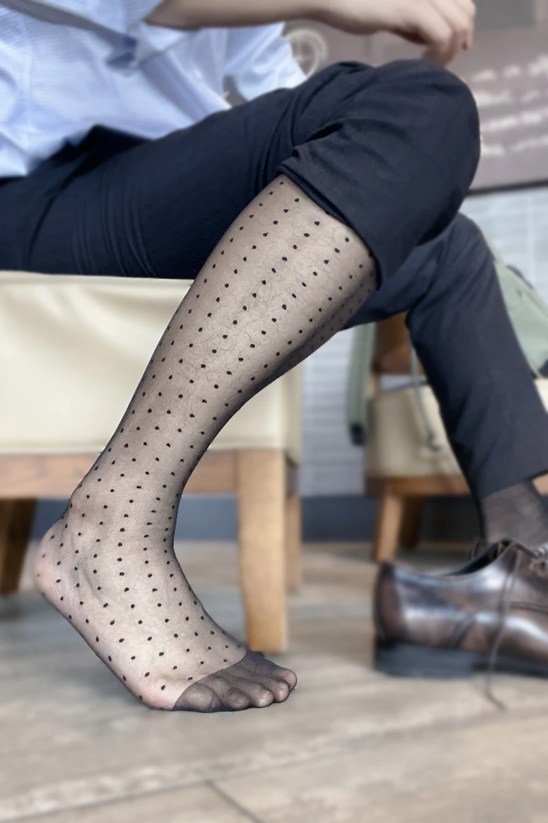 Man\'s Sheer Sock Mid Tube Jacquard Lace Dot  Polka Dots Laced Stocking Fine Dress Socks Short Socks Daily