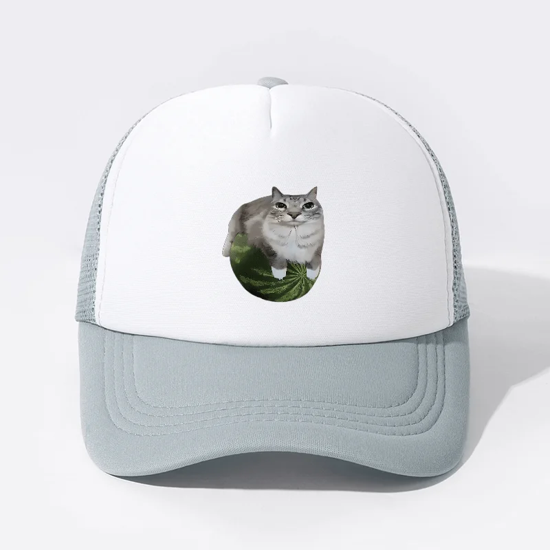 Watermelon Cat Print Trucker Hat Contrast Color Breathable Outdoor Cap for Men Women