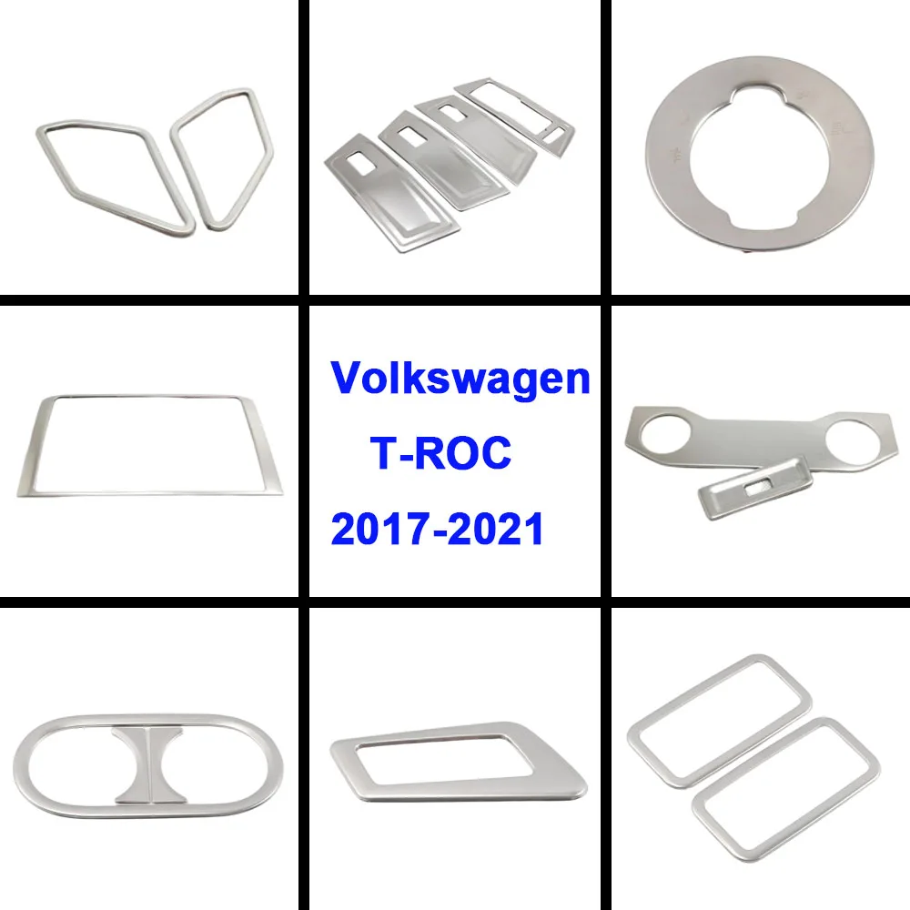 For Volkswagen VW T-ROC TROC 2017 2018-2021 Stainless Steel Car Navigation Decorative Frame Cigarette Lighter Trim Accessories