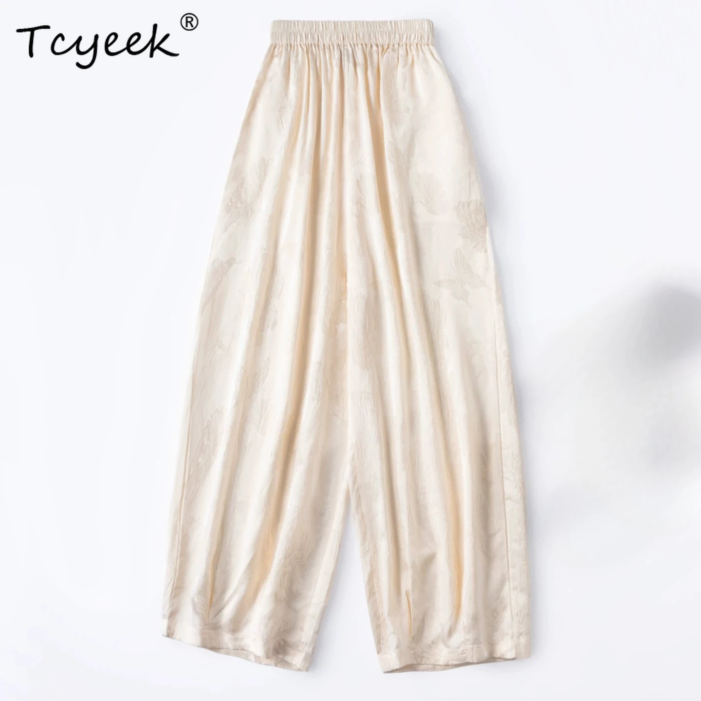 Tcyeek 100% Natural Silk Harem Pants Women Summer Clothes Comfortable Casual Elastic Waist Pants Woman Trousers Streetwear