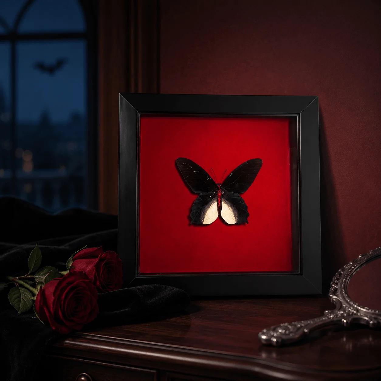 Framed Vampire Butterfly Atrophaneura semperi, Gothic Dark Academia Wall Art, Curiosity Oddity Halloween Collectible Gift