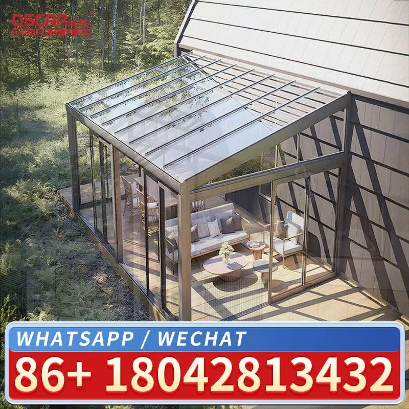 Outdoor Prefab Sunroom Modern Design Aluminum Frame Tempered Glass Structure Flat Roof Waterproof Feature Popular in US and EU s