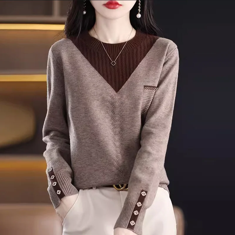 女性用 Y2K ニットセット ツーピース 長袖 ルーズフィット 若見え ベースレイヤー セーター 秋冬