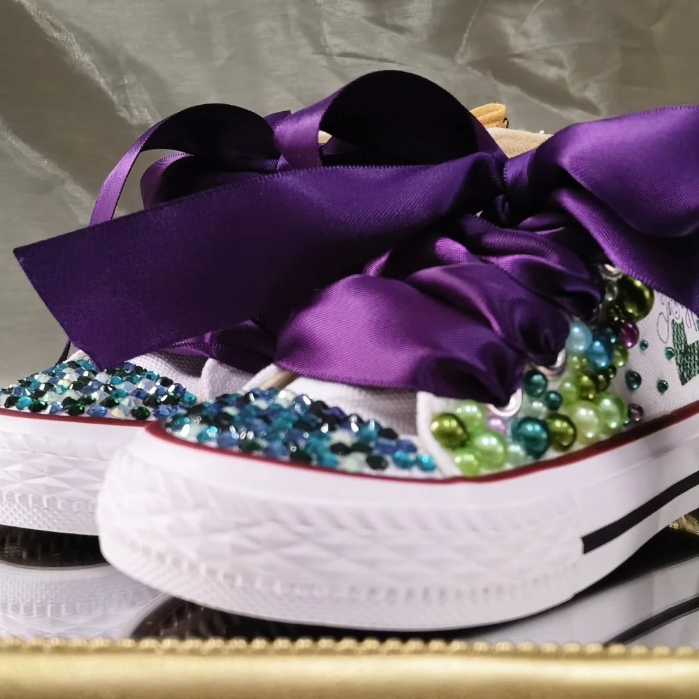 Dollbling Mermaid Theme Bling Out Sneakers For Girls Celebrity Rhinestone Pearl Wedding Canvas Shoes Toddle Sneakers