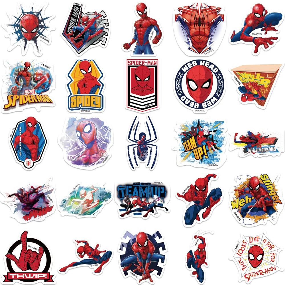 50PCS Disney Spider-man sticker Cartoon Figure Super Hero Guitar Laptop Luggage Skateboard Graffiti Anime Sticker for Kids Toys