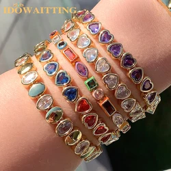 Micro Pave 5A Cubic Zirconia CZ Enamel Geometric Tennis Chain Bracelet 2024 Summer Fashion Gold Color Rainbow Colorful Jewelry