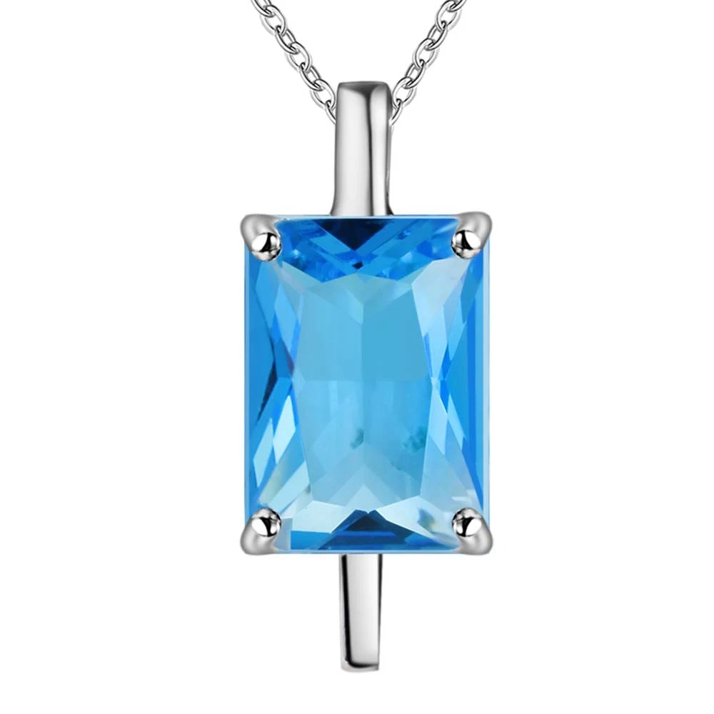 Silver 925 18 Inch Sea blue Crystal Pendant Necklace Zircon For Women Man Fashion Wedding Party Charm Jewelry