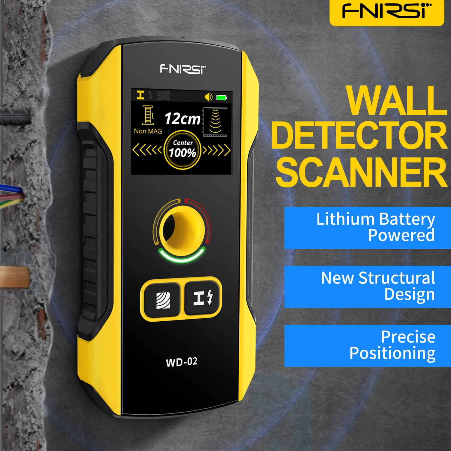 Upgraded FNIRSI WD-02 Wall Detector Scanner Stud Finder Wood Metal AC Wire Depth Indicator Tool for Accurate Safe Drilling Work