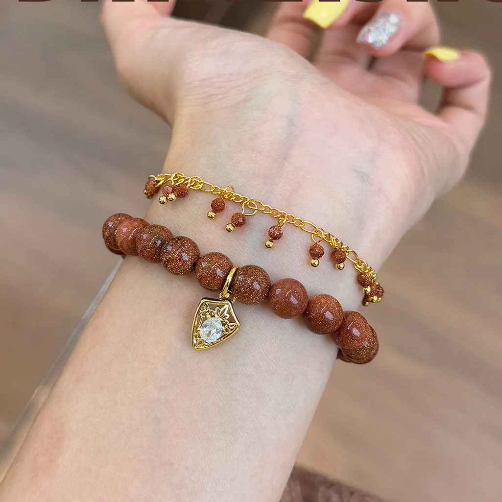 

Women's Chains Bracelet with Natural Stone Charms Red Round Beads Braided Female Strand Bracelets&Bangles Wristband