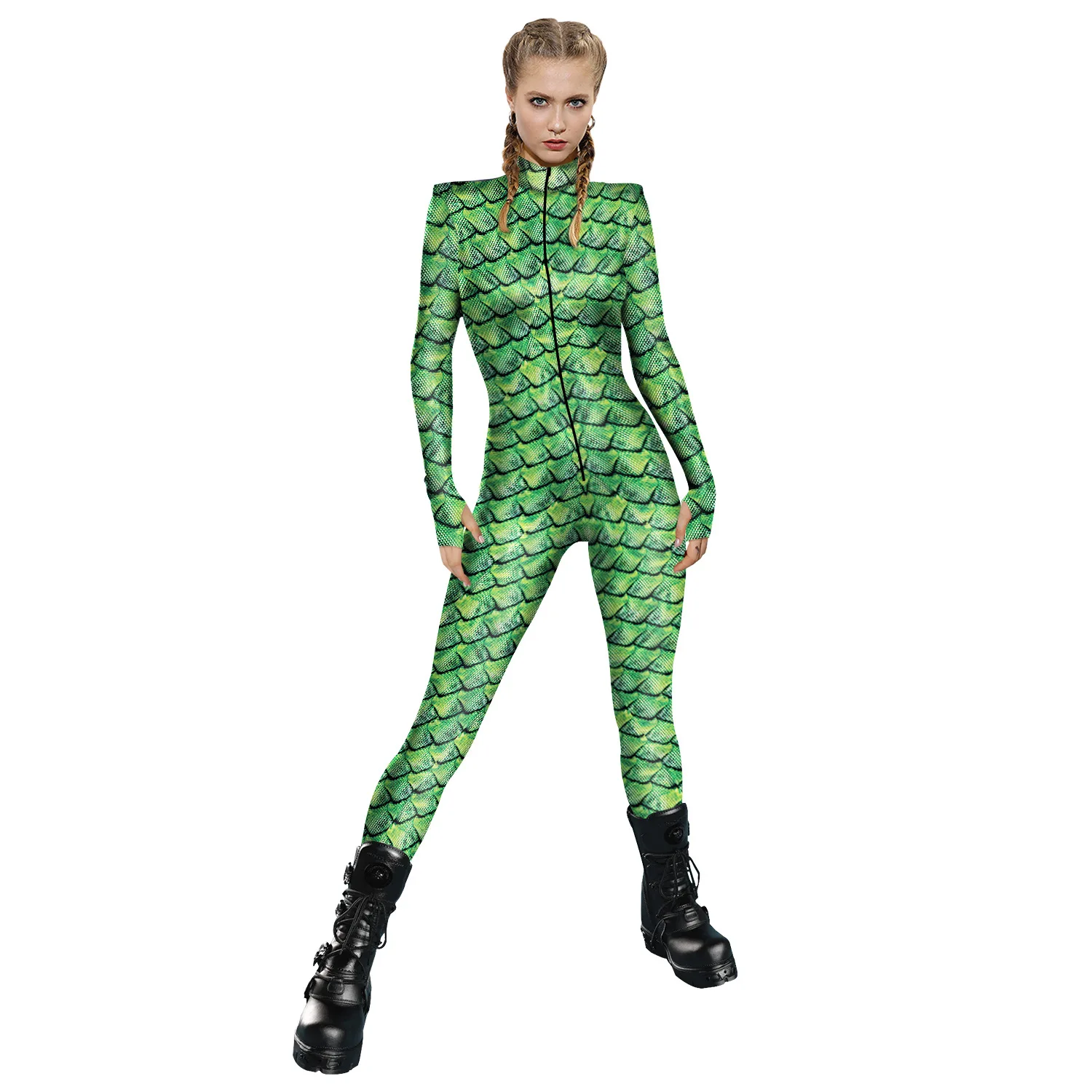 Damen Herren 3D-gedruckter Tier-Schlangen-Python-Schädel Cosplay-Jumpsuit Erwachsenen-Halloween-Cosplay-Zirkus-Radfahrer-Kostüm Karneval-Bodysuit – Detail 9