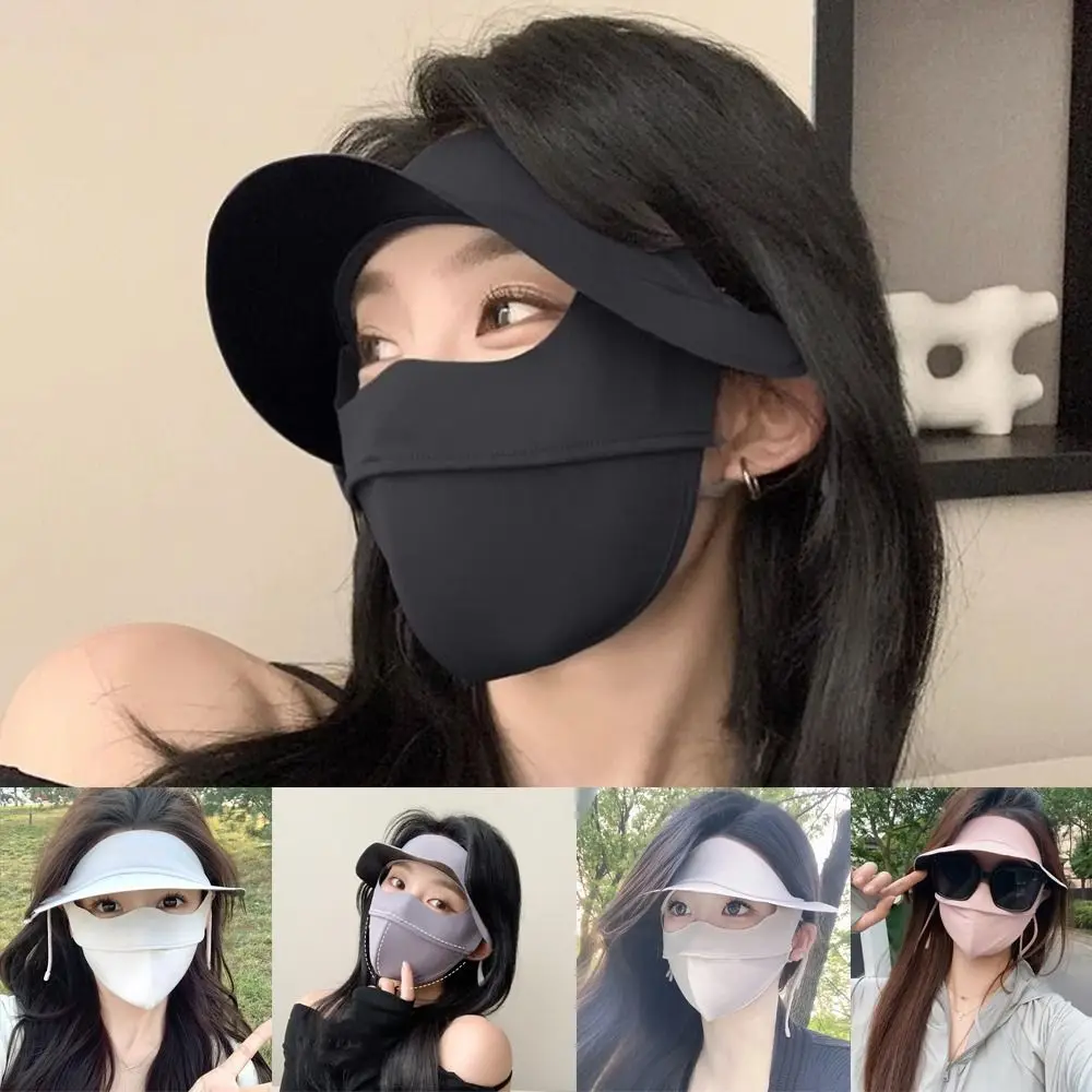 UPF50+ UV Protection Sunscreen Mask Sun Hat Ice Silk Masks Leisure Hat Protective Cover Full Face Sunshade Summer