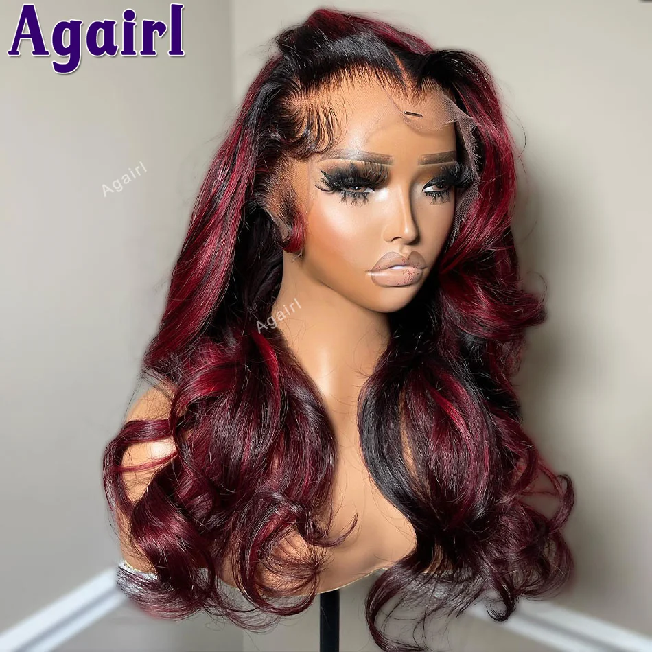 13X4 Red Highlight Colored Ready Go Lace Front Human Hair Body Wave Wig Pre Plucked 13x6 Transparent Lace Frontal Wigs For Women