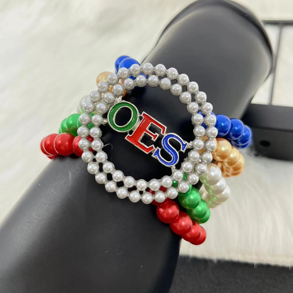 Custom Handmade Greek  OES Multilayer Star The Order Easternn Pearl Elastic Cuff Charm Bracelets Women Sorority Jewelry Gift