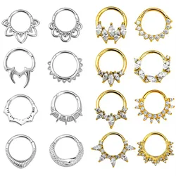 Flower Waterdrop Snake Septum Piercing Sunflower Drop Hinged Nose Ring Daith Conch Hoop Earring Helix Clicker Segment Ring 16G