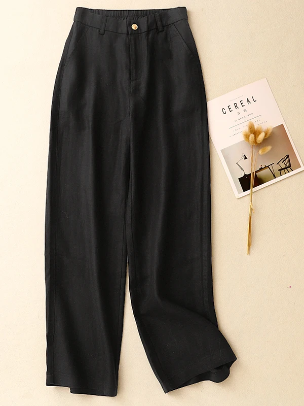 High-End Lyocell Anti-Wrinkle Linen Wide Leg Pants Women's Spring Summer Thin Cotton Linen Casual Loose Dra Floor-Length ...