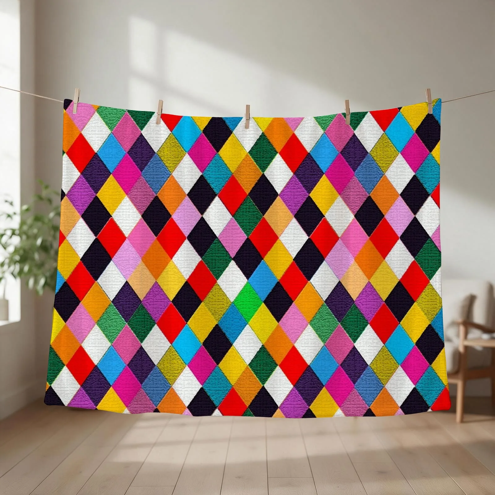 MARDI GRAS HARLEQUIN PATTERN Colorful Carnival Diamonds by Bulgan Lumini Throw Blanket Travel Thermal Bed covers Blankets