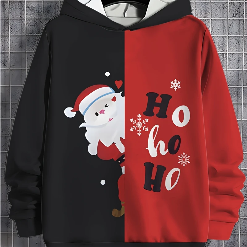 

Santa Claus Graphic Men's Hoodies Fashion Creative 3D “HO HO HO” Design Long Sleeve Sweatshirts Top Christmas Theme Men Clothi