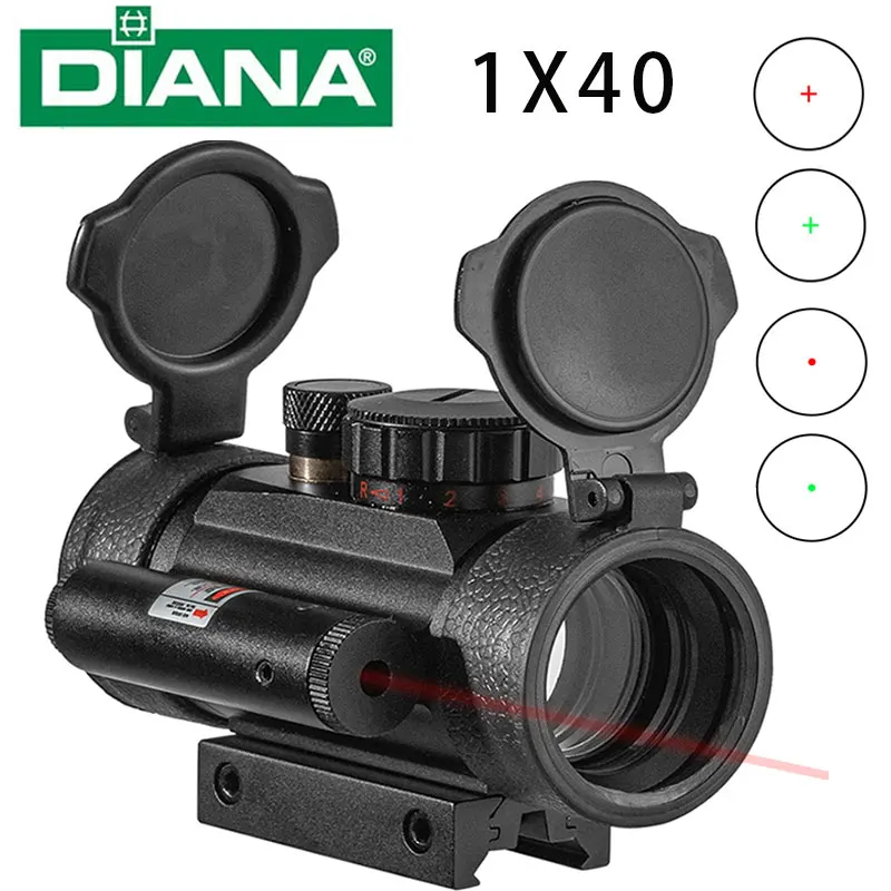 ديانا 1x40 مع الليزر الأحمر الأخضر نقطة حمراء البصر التكتيكية Riflescope صالح 11/20 مللي متر السكك الحديدية البصرية البصر نطاق اكتشاف لصيد البندقية