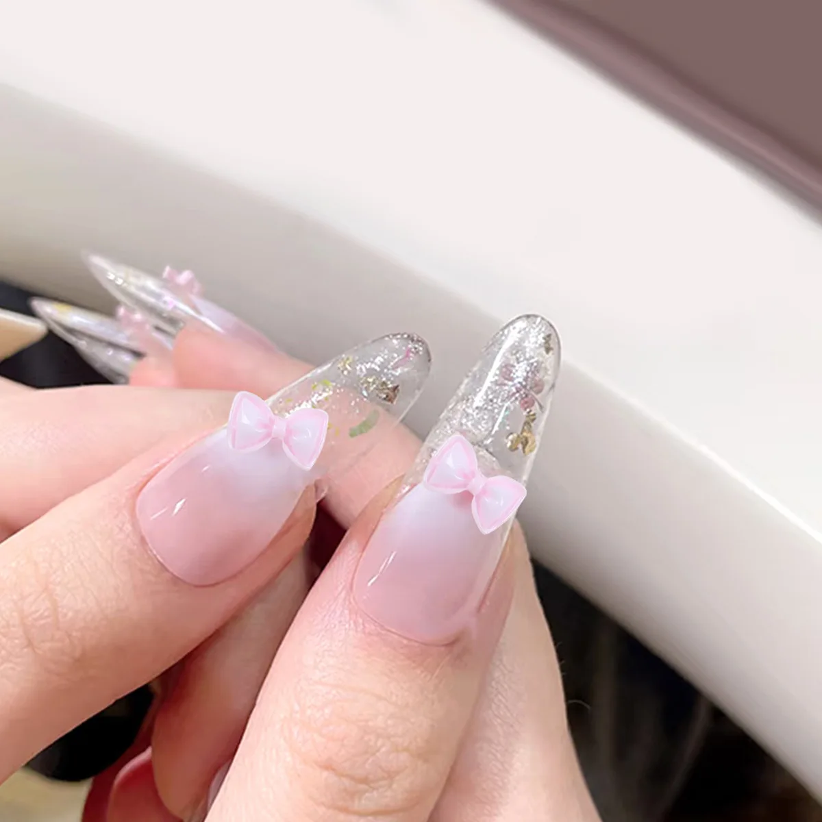 60PCS Bow Resin Nail Art Stickers Elegant Nail Rhinestone Manicure Colorful Fresh and adorable Accessories Supply