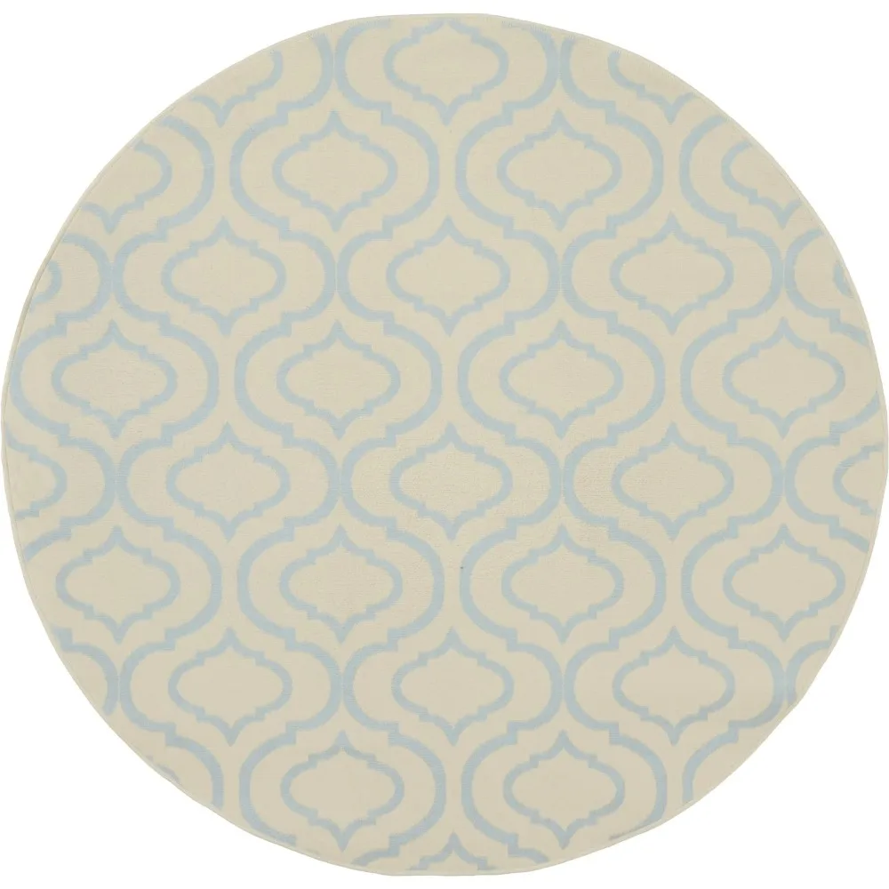 

Jubilant Modern Moroccan Ivory/Blue 5'3 x ROUND Area Rug, (5' Round)