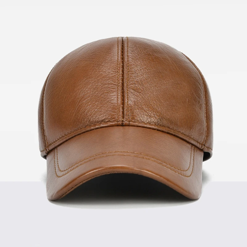 2024 Adjustable Men\'s Genuine Cowhide Leather Baseball Cap for Fall Winter Outdoor Sports Hat Men Real Cowhide Leather Caps