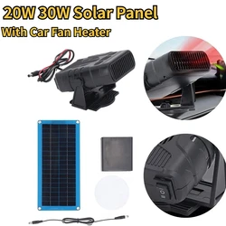 Panel Solar de 20W y 30W con calentador de ventilador para coche, conjunto de secado y calefacción, calentador de casa para mascotas para coche de invierno, calentador de coche con caja de batería