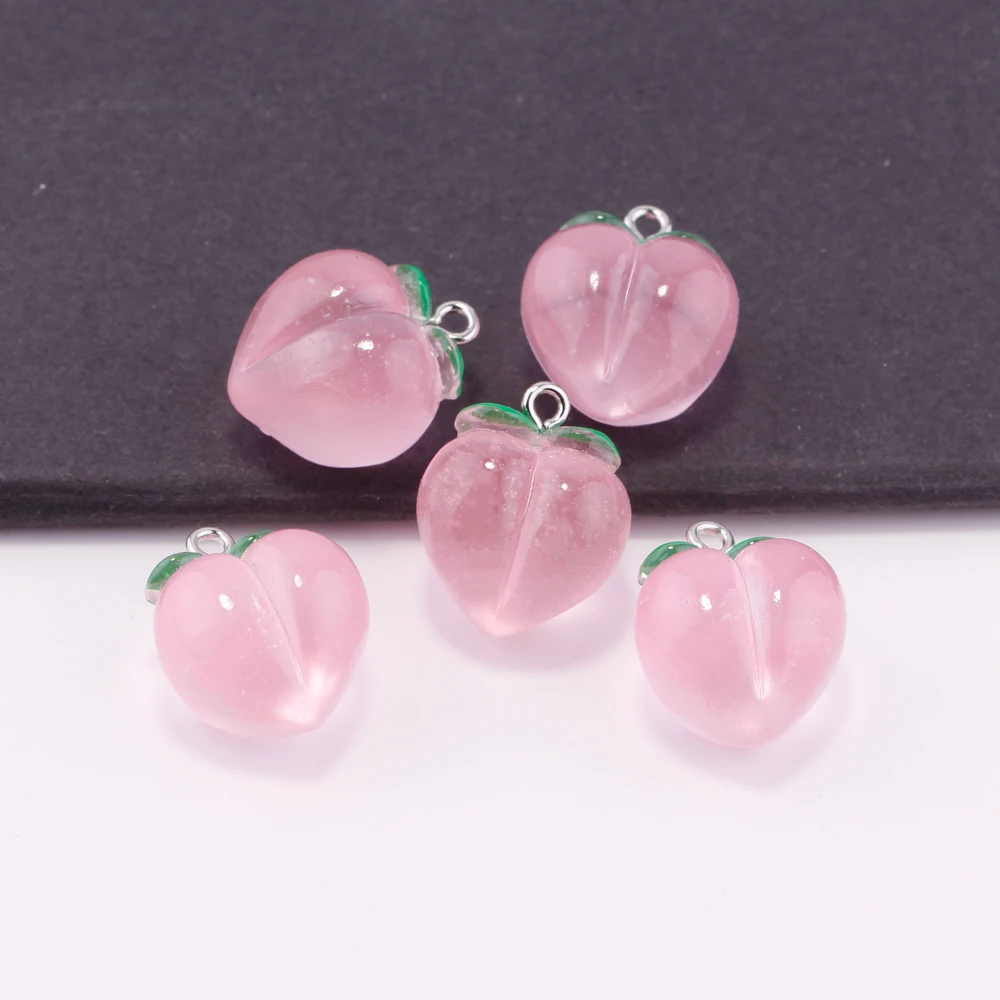 10pcs/lot Transparent Pink Peaches Resin Fruit Charms Pendants for Earrings Necklace Keychains DIY Jewelry Making Accessories