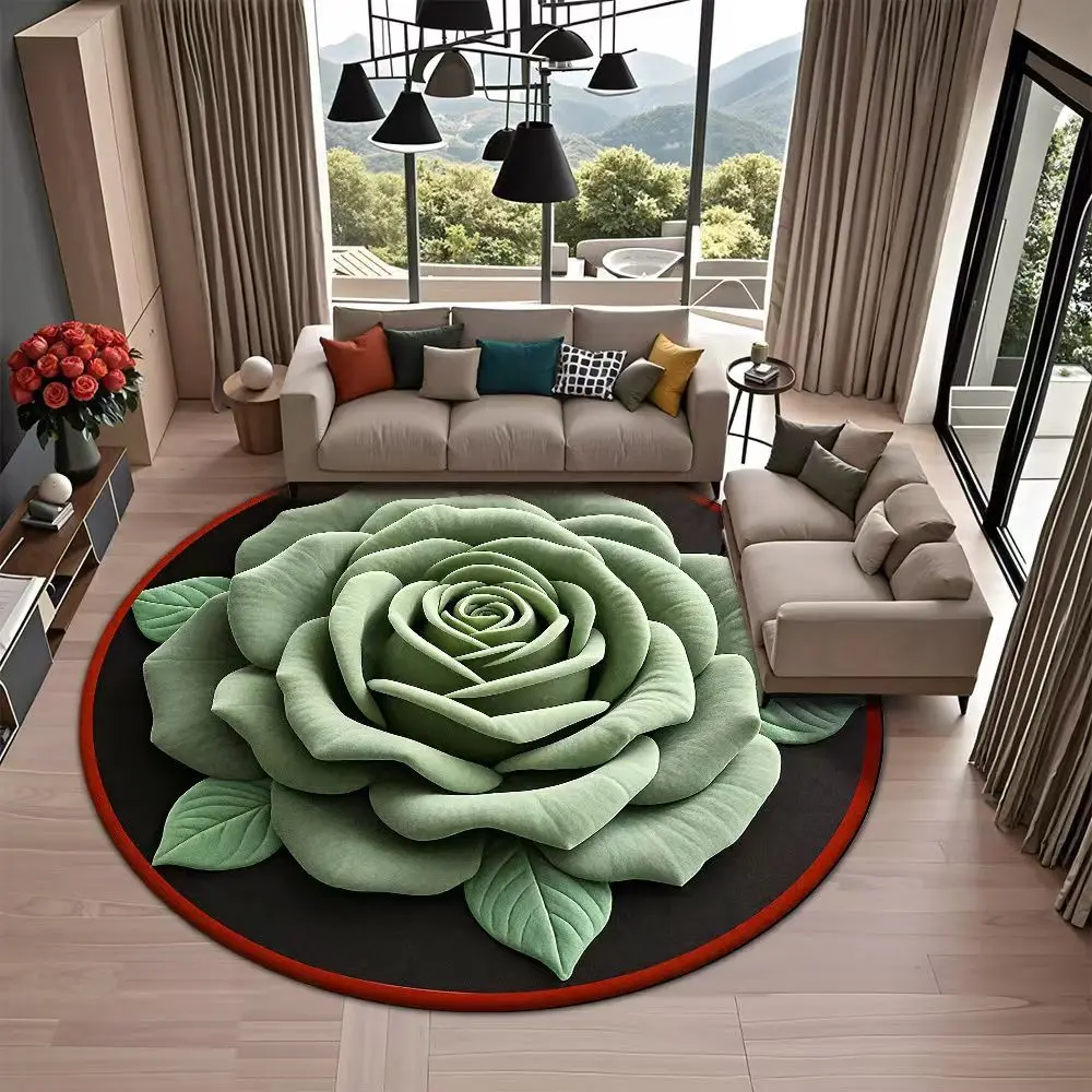 Creative Non-slip Rose Floor Mat Quick Dry Absorbent Flower Carpet Round 3D Dirt-resistant Door Gasket for Living Room Bedroom