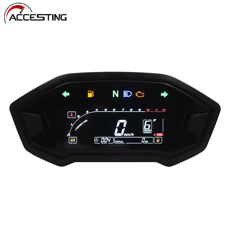 Universal Motorcycle Digital Speedometer LED Tachometer Dashboard Instrument Panel Meter LCD Display10000 RPM For Cylinder 1 2 4