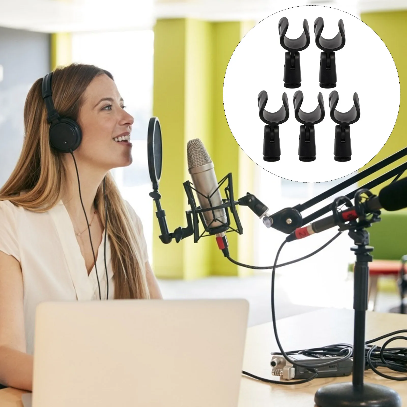 

5 pcs 1 Set Microphone Clips Universal Mic Holders Durable 1.1Cm Thread Adjustable Angle Easy Install For Dynamic Vocal Wireless