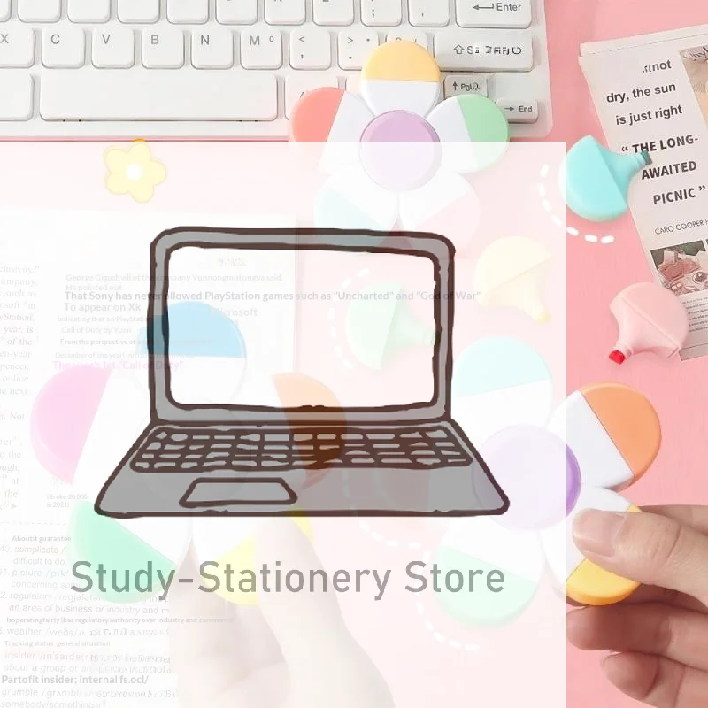 

1Pcs Flower Shape Watercolor Colors 5-In-1 Fluorescent Pens Fingertip Spiral Highlighter Pen For School Office Stationery