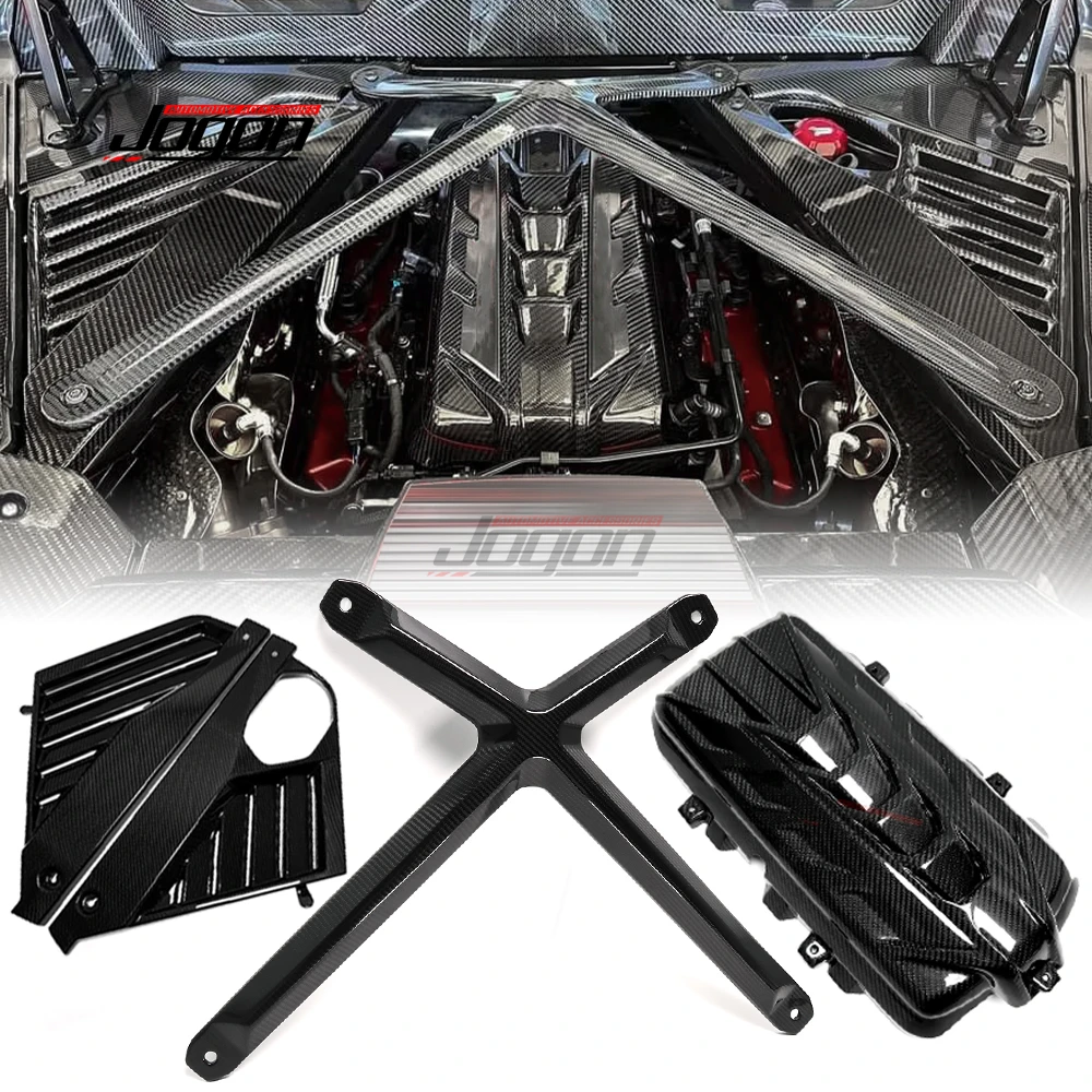 4Pcs Carbon For Corvette C8 Coupe Z51 Z06 2020-2024 Exterior Car Rear Engine Hood Bay Side Panel X Strut Kit Accent Sticker Trim