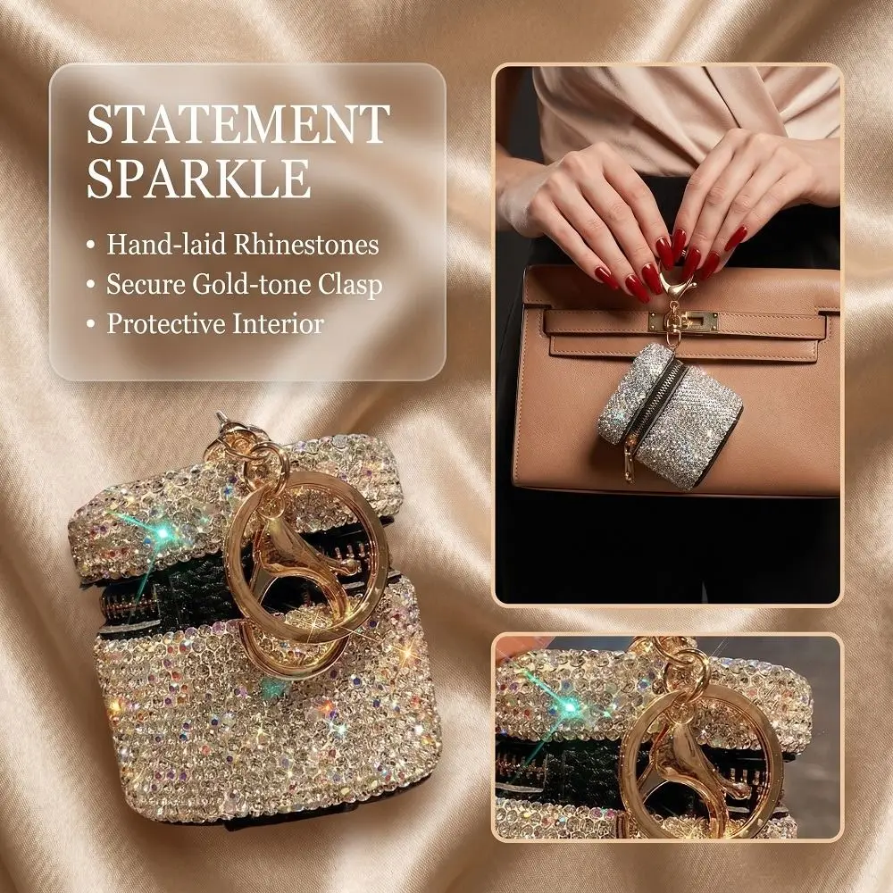 

Bling Rhinestone-encrusted Storage Bag Creative Portable Necklace Storage Case Luxury Minimalistic Mini Rhinestone Jewelry Box
