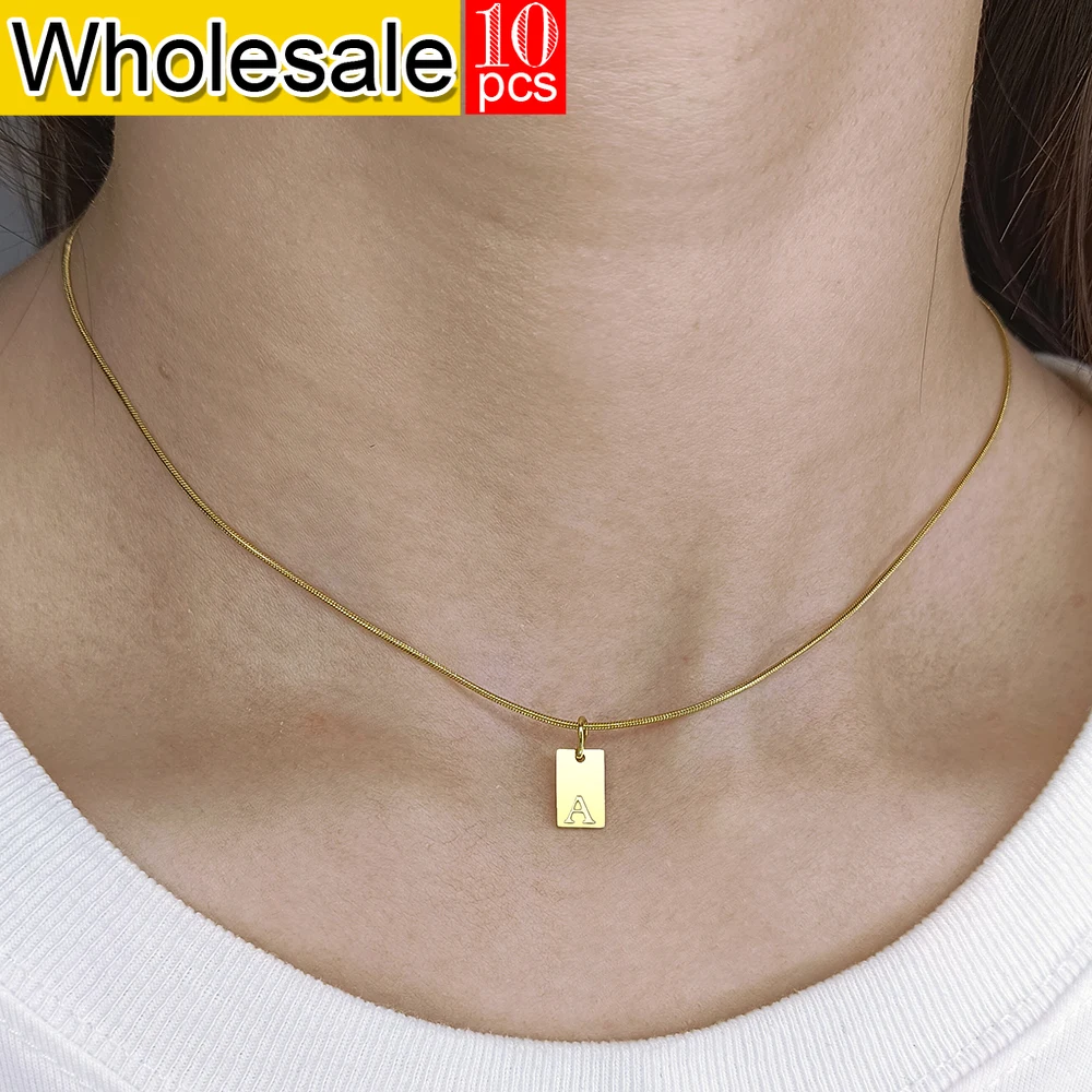 

10PCS Golded Stainless Steel Women's Necklace 26 Letter Pendant Round Snake Chain Simple and Versatile Gift Jewelry Wholesale