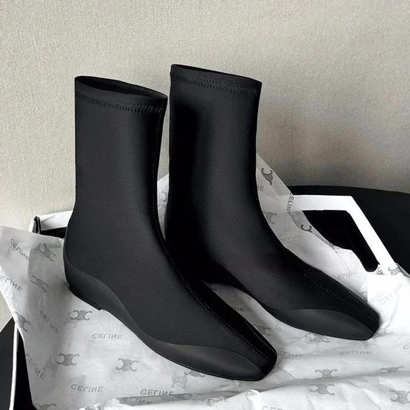 

Designer Ankle Boots Women High Boots Pointed Toe Autumn New Flats Chelsea Goth Shoes 2024 Trend Winter Snow Sock Botas Mujer