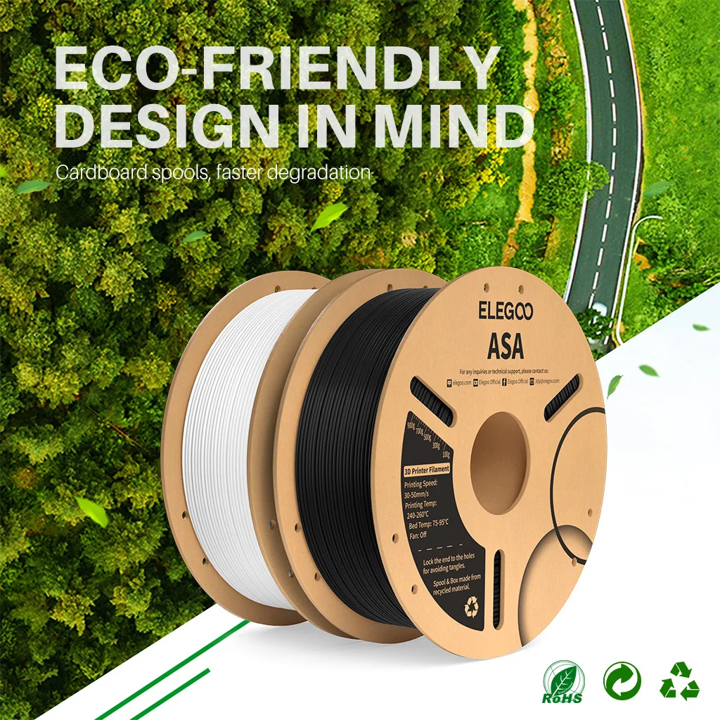 ELEGOO ASA 3D Print Filament 1.75mm Carbon Fiber Consumables 1KG/5KG Multicolor Available UV and Weather Rsistance Suitable for Outdoor US Stock