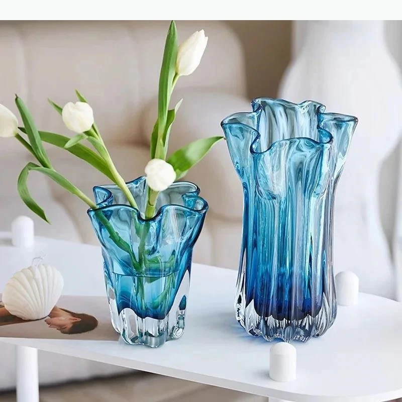 Transparent Blue Hydroponic Glass Vase Flower Pots Desk Decoration Flowers Arrangement Modern Floral Vases Room Aesthetic Decor