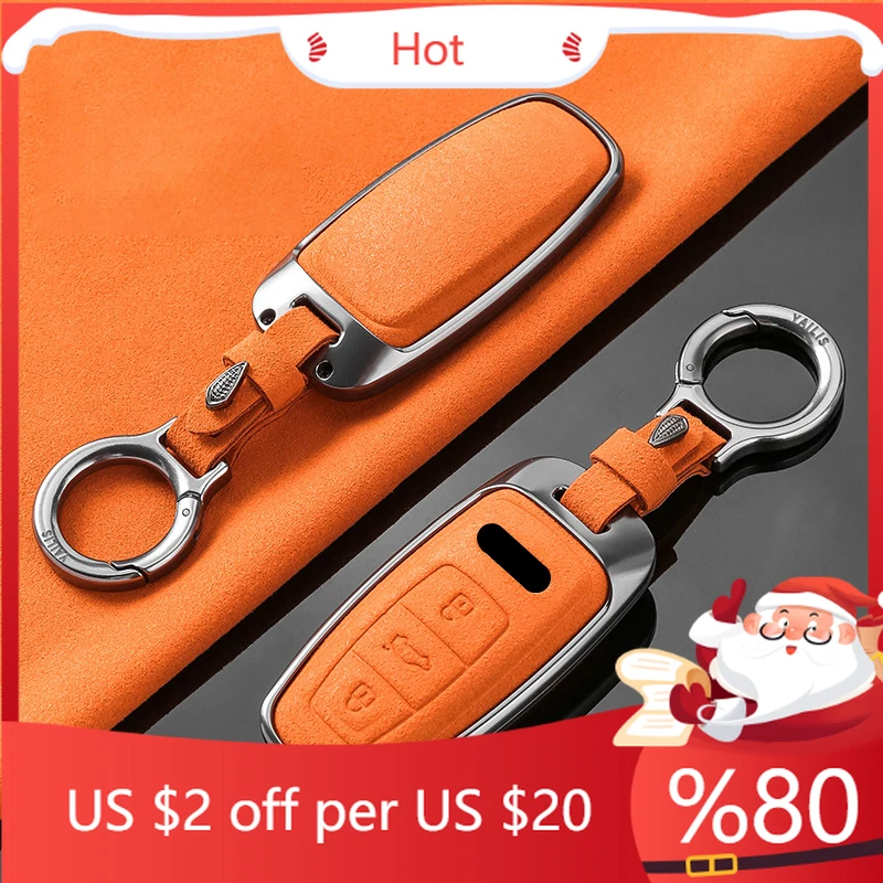 

Hot Metal Suede Car Remote Key Cover Case Holder shell Keyring Fob For Audi A4L A5 A6L A7L Q4 e-trom Q5 Q6 Q7 Interior Stickers