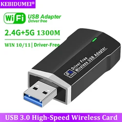 1300Mbps WiFi USB 3.0 Adapter Dual Band 2.4G 5Ghz Wi-Fi USB Dongle  802.11AC Wireless Receiver For Laptop Win 10/11 Driver Free