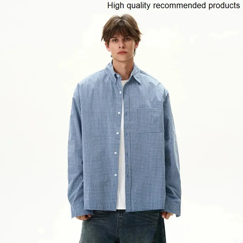 

Свободные повседневные мужские рубашки-карго с длинным рукавом в винтажном стираном клетку, уличная одежда Cityboy, модные рубашки большого размера, женские блузки